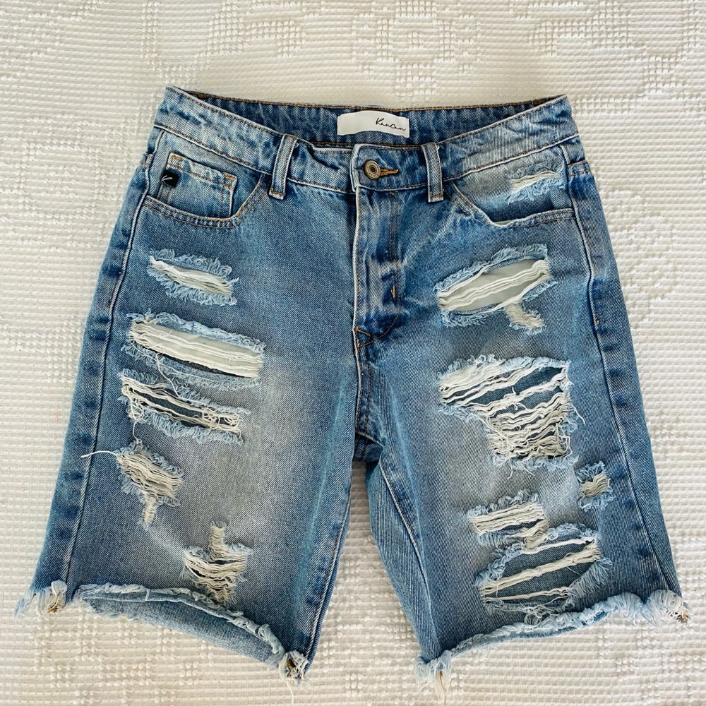 KanCan Distressed Bermuda Light Wash Denim Shorts